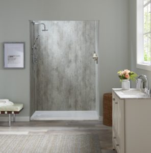 Luxury shower space with textured walls