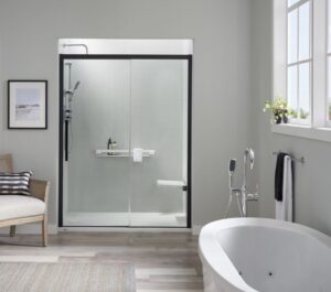 A modern shower system with with white walls